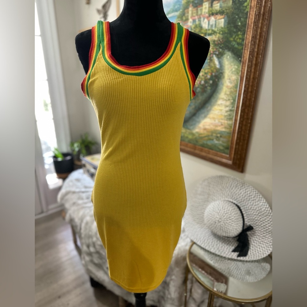 Colorful Trim Yellow Mini Dress